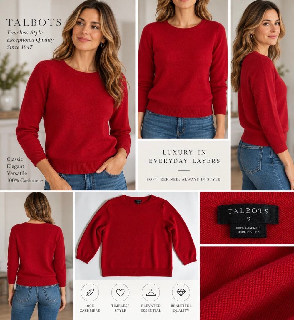 Talbots 100% Cashmere Crewneck Sweater – Women’s Small – Red
